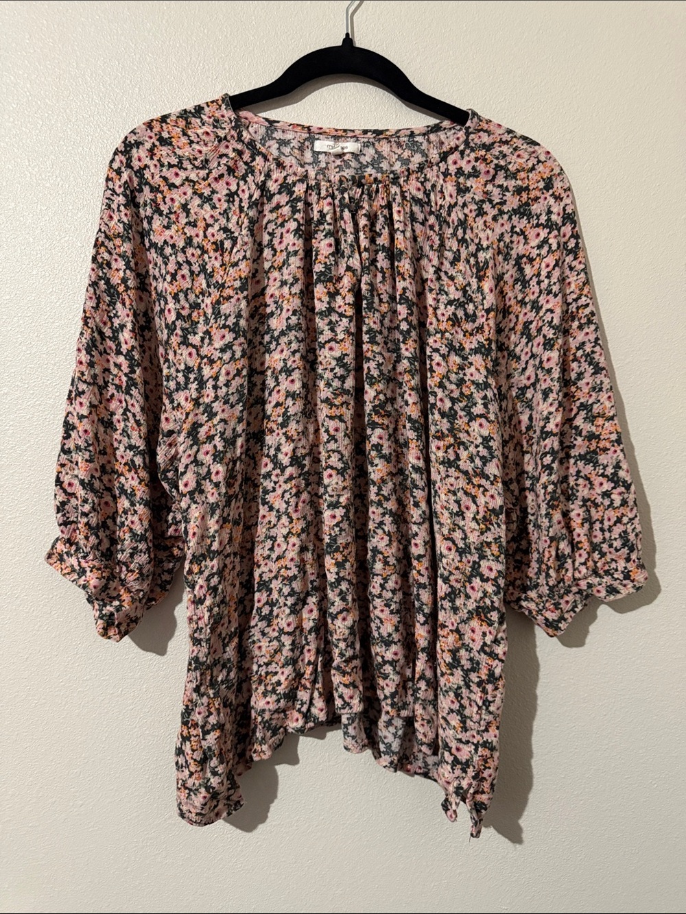 Maurices Pink Floral Peasant Top